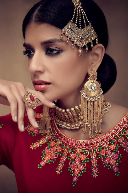 Red And Beige Designer Palazzo Suit