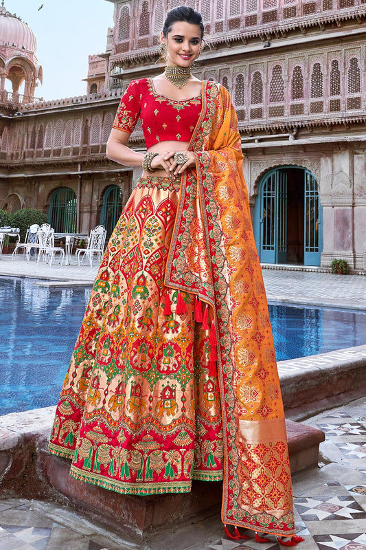Red and Mustard Wedding Lehenga Choli Set
