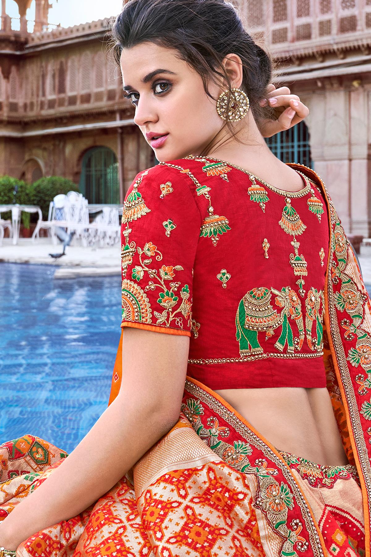 Red and Mustard Wedding Lehenga Choli Set