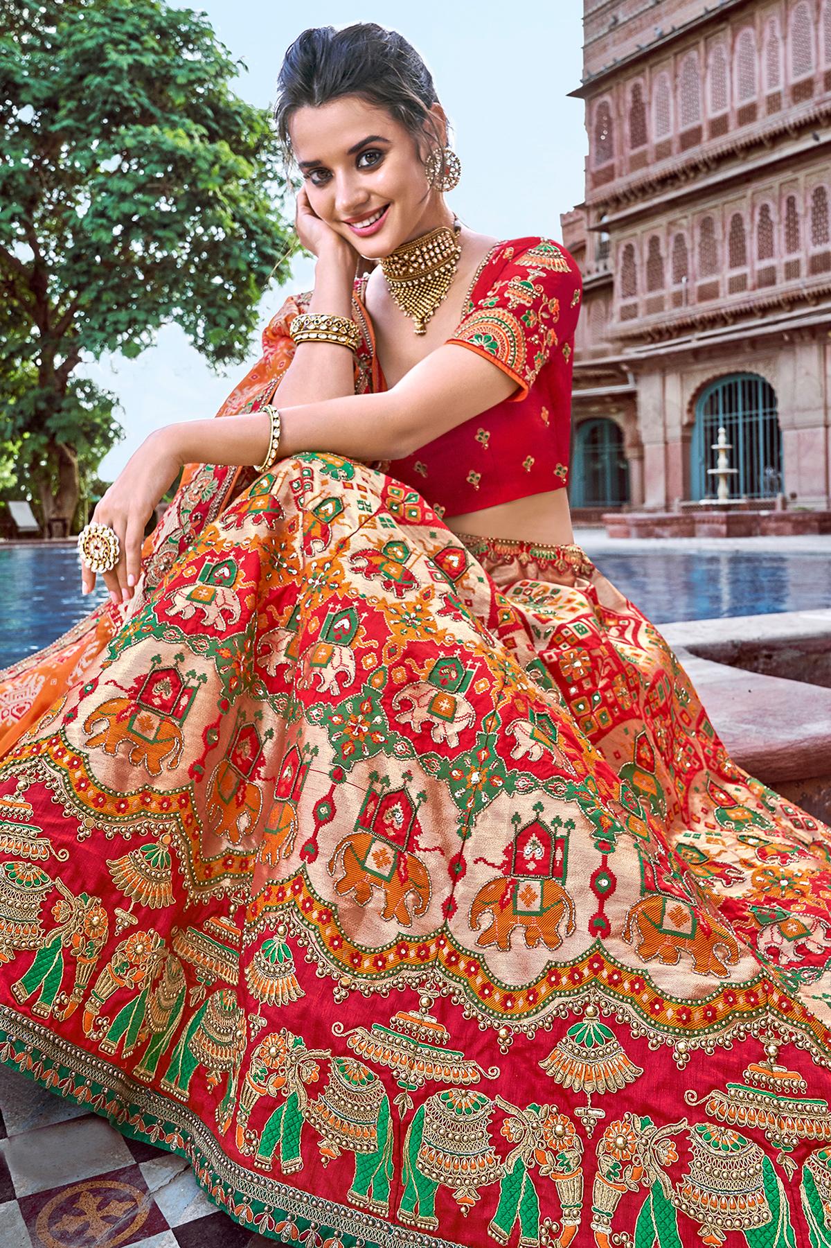 Red and Mustard Wedding Lehenga Choli Set