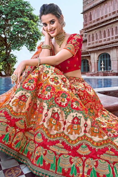 Red and Mustard Wedding Lehenga Choli Set