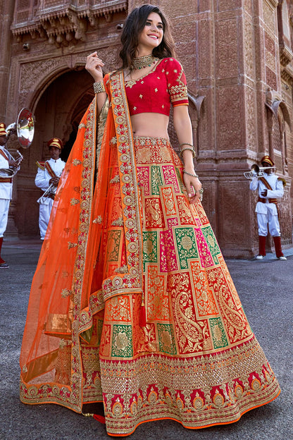 Red and Orange Wedding Lehenga Choli Set