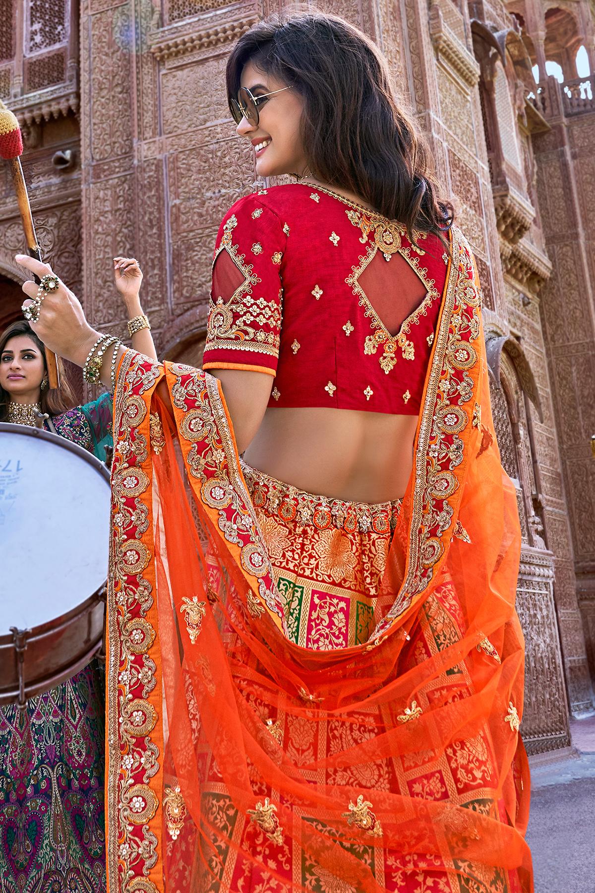 Red and Orange Wedding Lehenga Choli Set