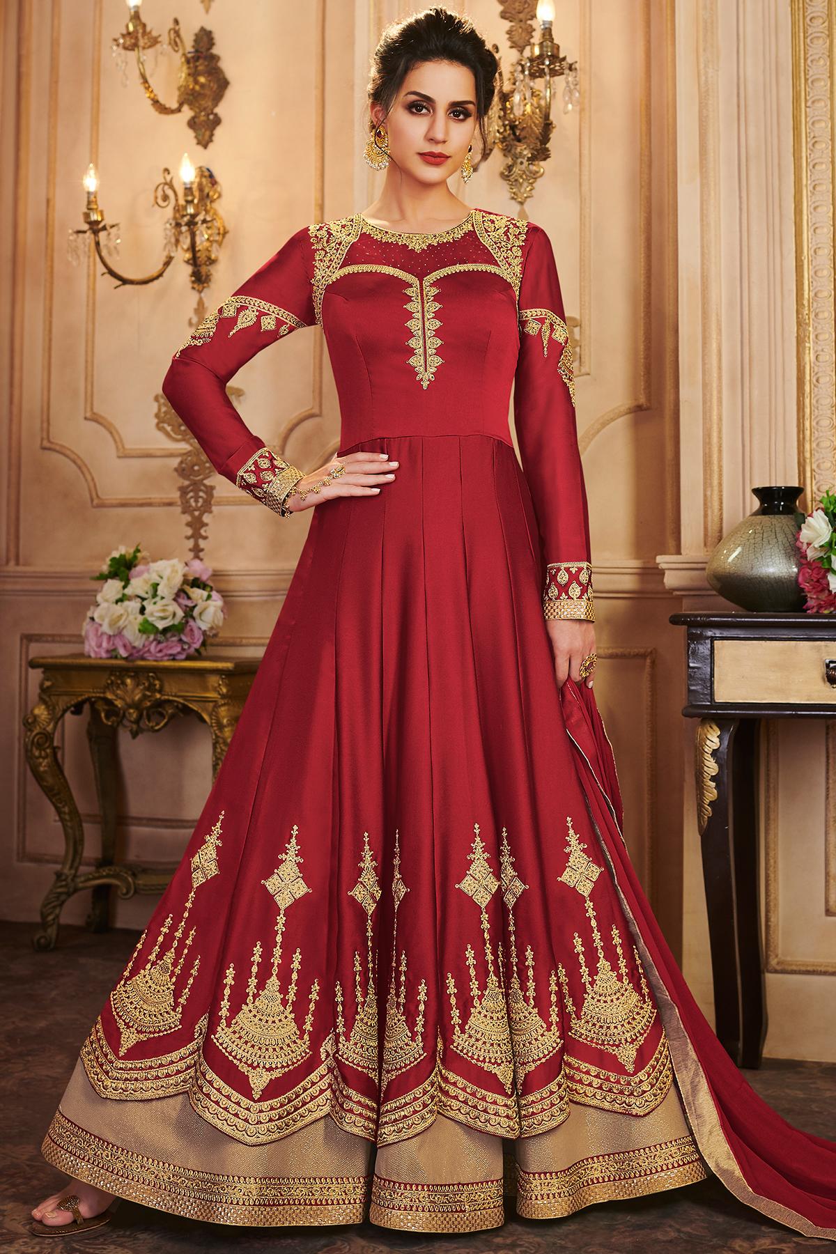 Red Designer Lehenga Style Suit