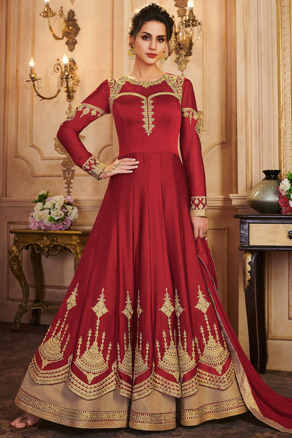 Red Designer Lehenga Style Suit