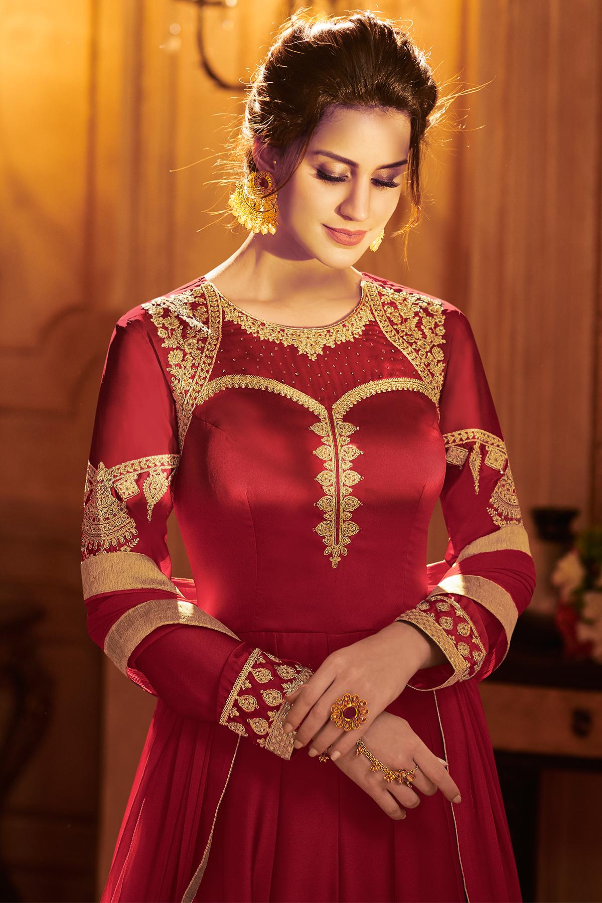 Red Designer Lehenga Style Suit