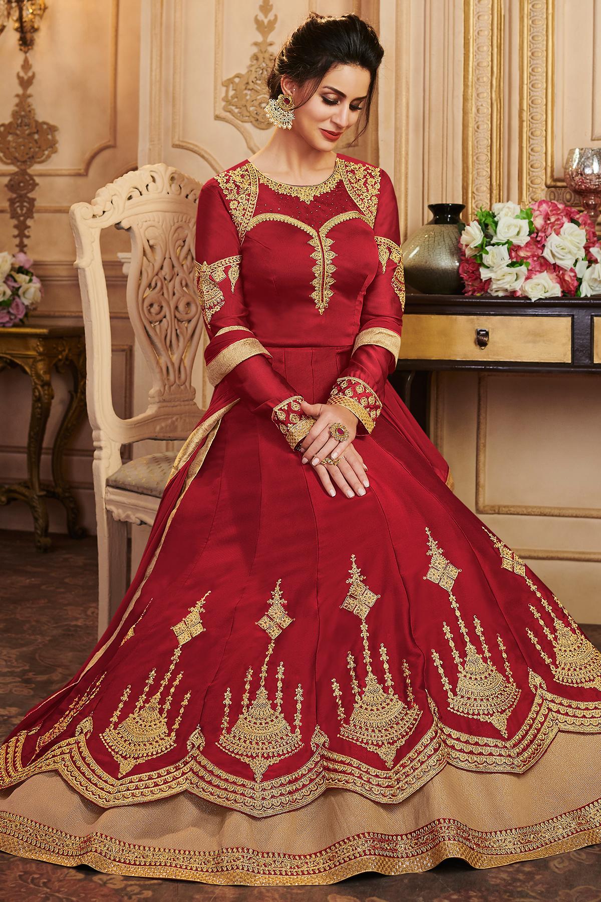 Red Designer Lehenga Style Suit