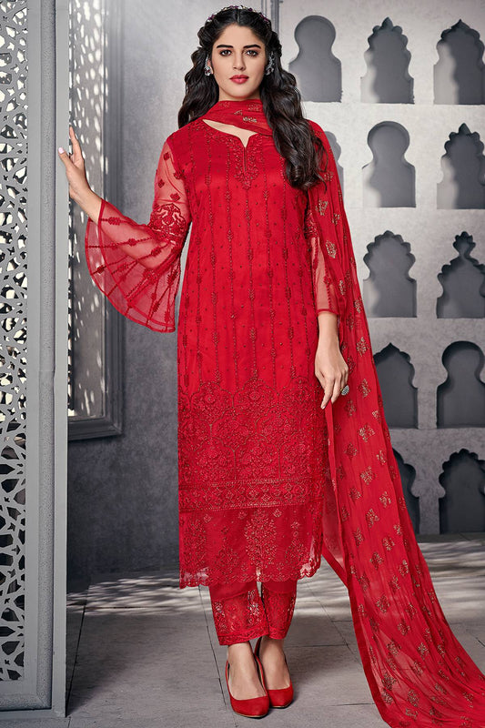 Red Designer Straight Cut Suit