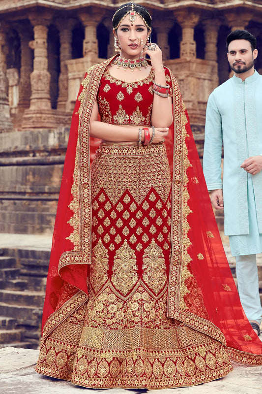 Red Velvet Bridal Lehenga Choli