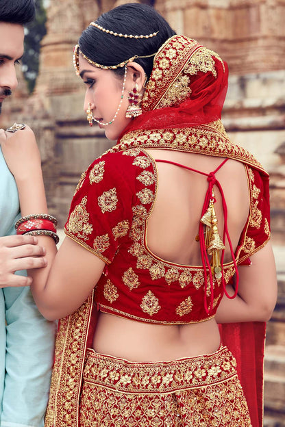Red Velvet Bridal Lehenga Choli