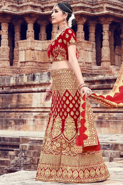Red Velvet Bridal Lehenga Choli