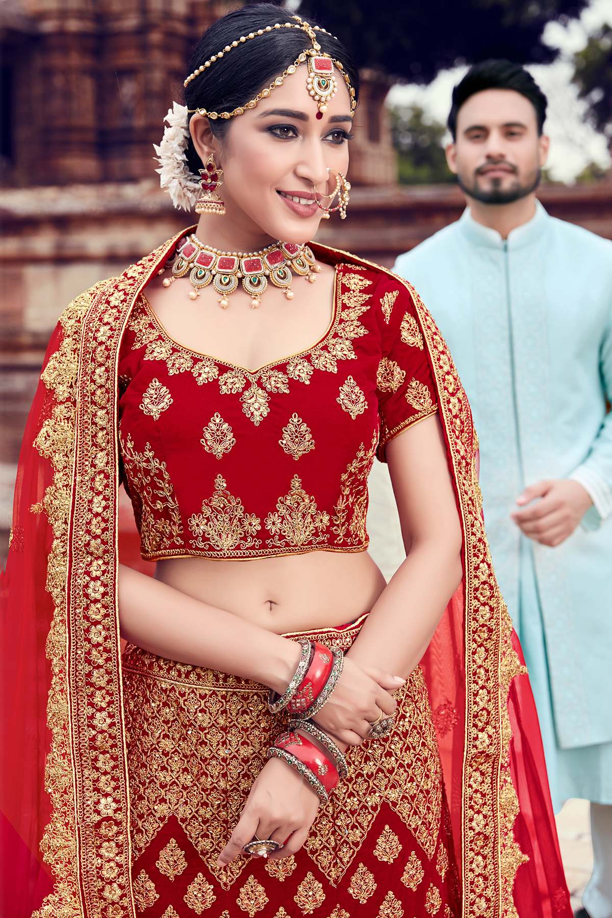 Red Velvet Bridal Lehenga Choli
