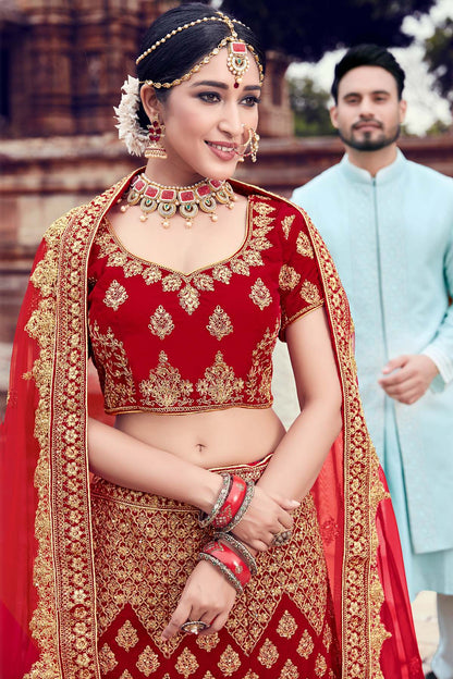 Red Velvet Bridal Lehenga Choli
