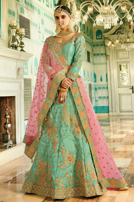 Emerald Green Silk Party Wear Lehenga Choli
