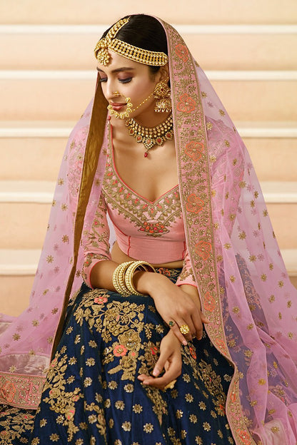 Lavender Pink and Admiral Blue Silk Party Wear Lehenga Choli