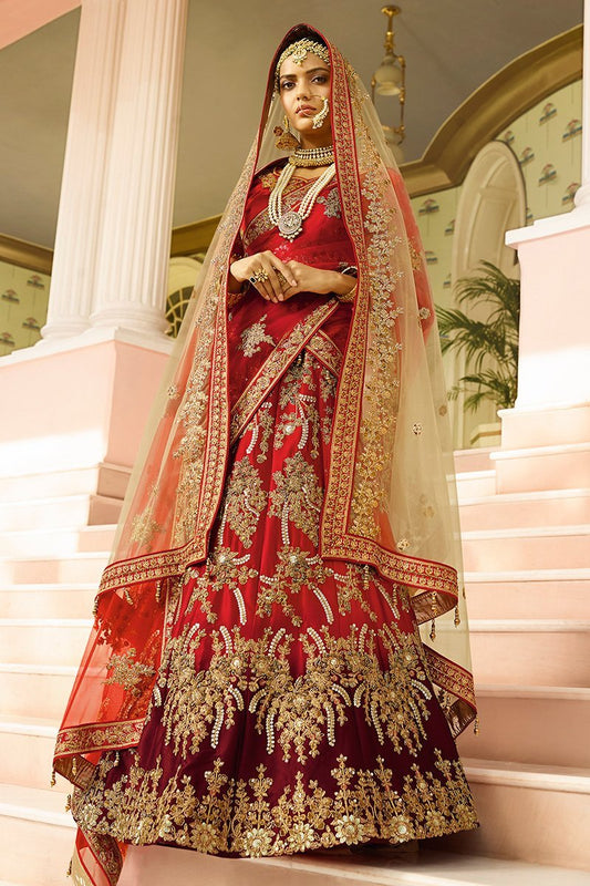 Berry Red Silk Party Wear Lehenga Choli