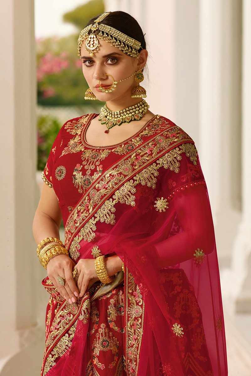Cherry Red Silk Party Wear Lehenga Choli
