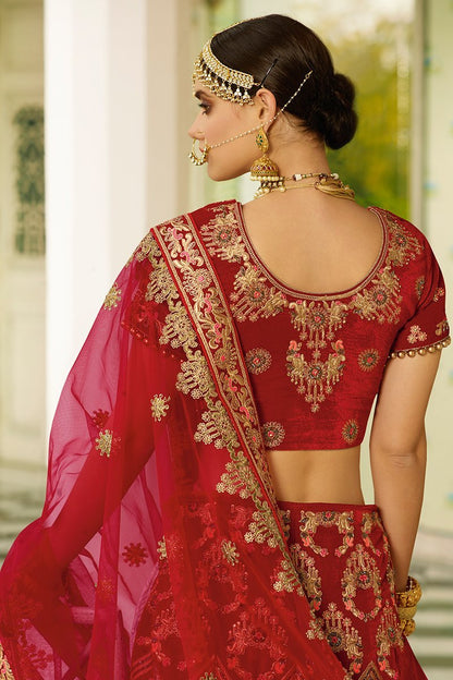 Cherry Red Silk Party Wear Lehenga Choli