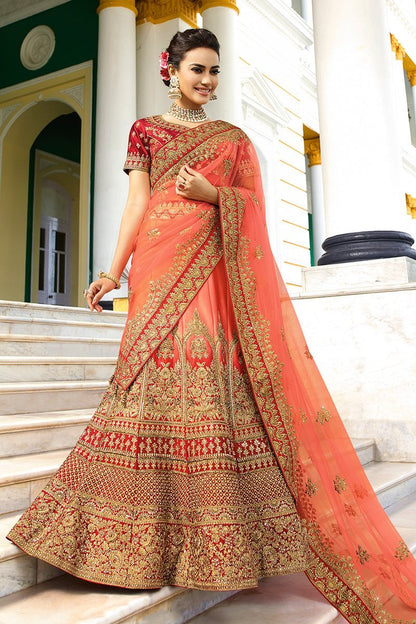 Scarlet Red and Baby Pink Silk Party Wear Lehenga Choli