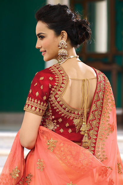 Scarlet Red and Baby Pink Silk Party Wear Lehenga Choli
