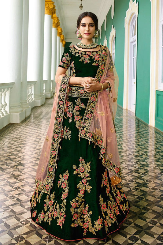 Pine Green Silk Party Wear Lehenga Choli