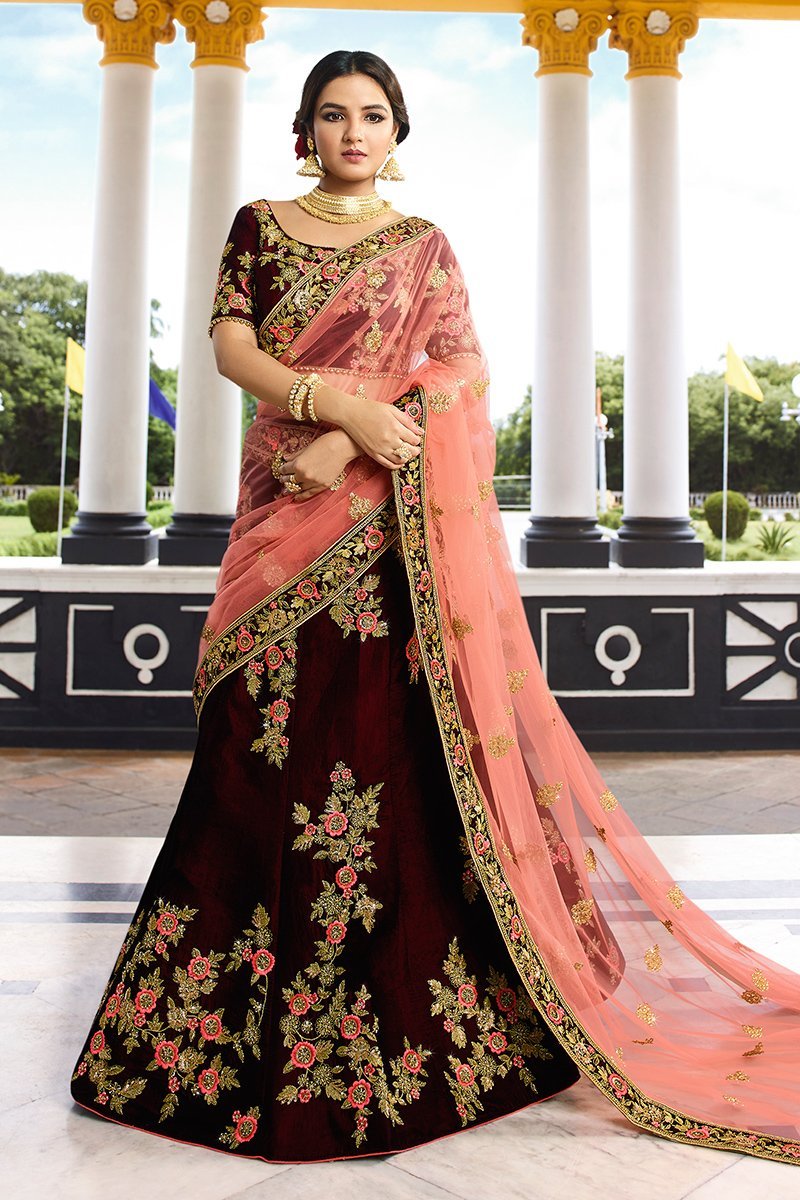 Magenta Velvet Party Wear Lehenga Choli