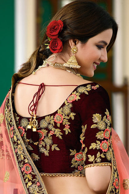 Magenta Velvet Party Wear Lehenga Choli