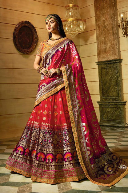 Brilliant Pink and Yellow Party Wear Lehanga Set
