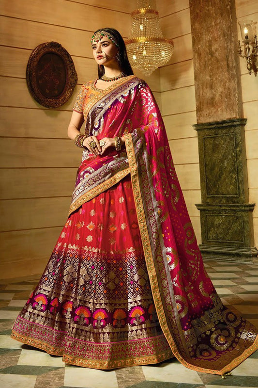 Brilliant Pink and Yellow Party Wear Lehanga Set