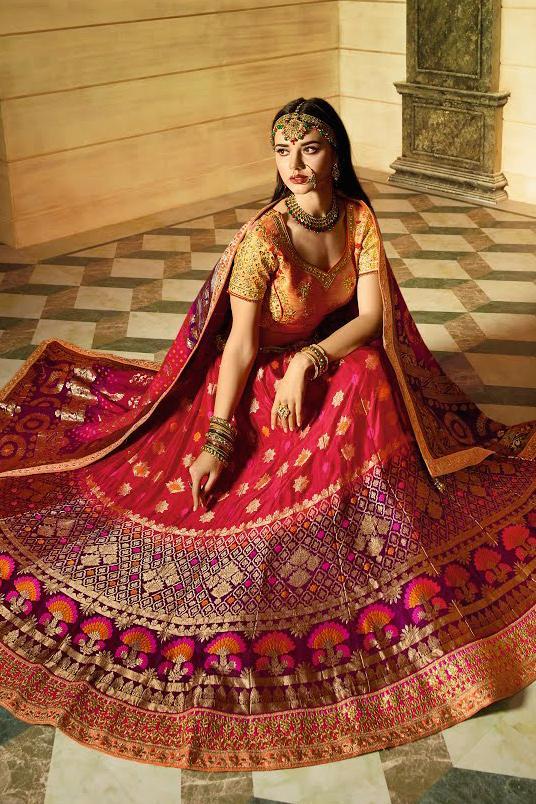 Brilliant Pink and Yellow Party Wear Lehanga Set
