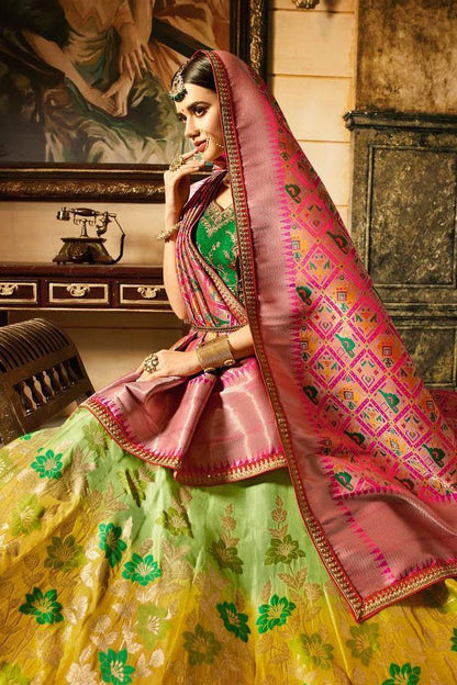 Rich Yellow and Pink Silk Party Wear Lehanga Set