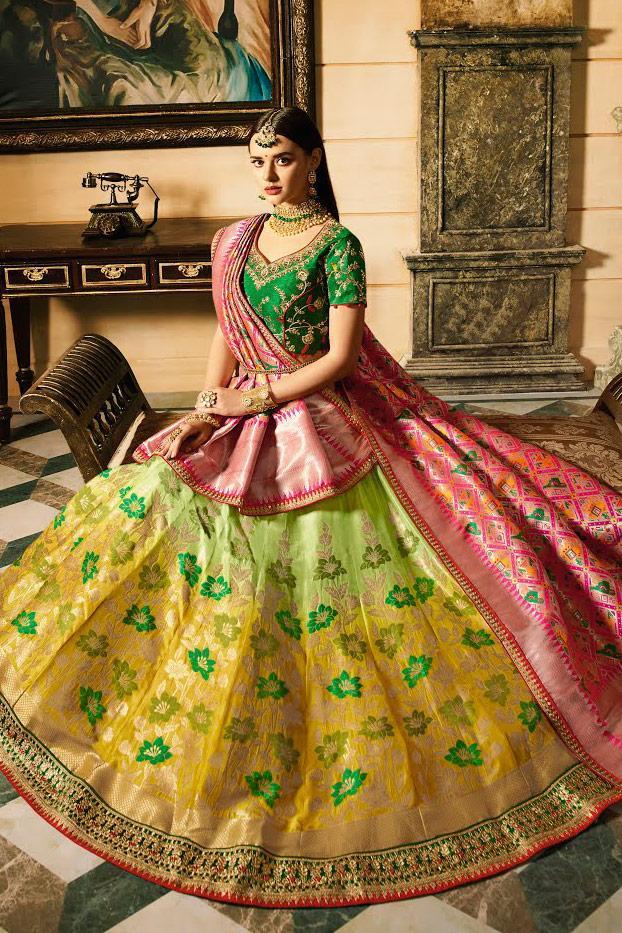 Rich Yellow and Pink Silk Party Wear Lehanga Set