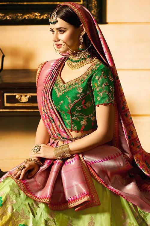 Rich Yellow and Pink Silk Party Wear Lehanga Set