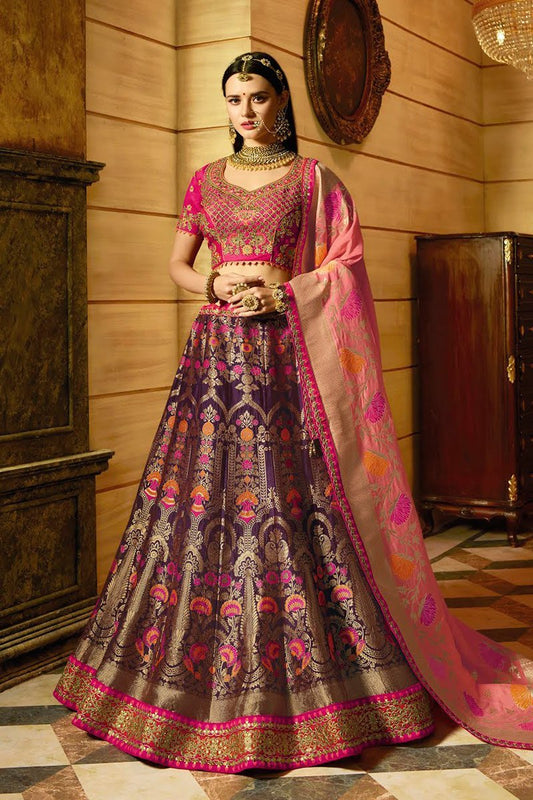 Attractive Pink and Red Silk Party wear Lehanga Set