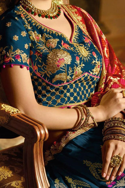 Luxurious Blue Silk Party Wear Lehanga Set