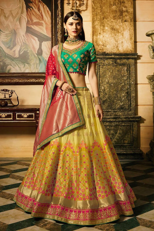 Attractive Yellow And Green Party wear Lehanga Set