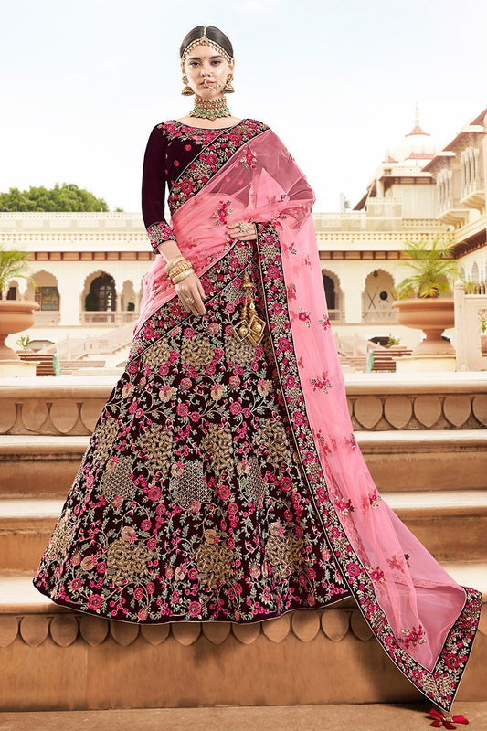 Magenta Velvet Party Wear Lehenga Choli