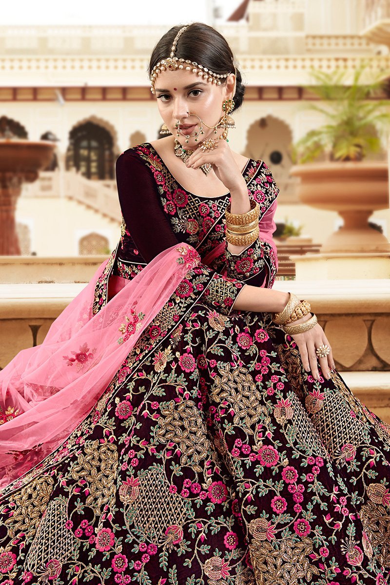 Magenta Velvet Party Wear Lehenga Choli