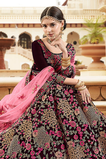 Magenta Velvet Party Wear Lehenga Choli