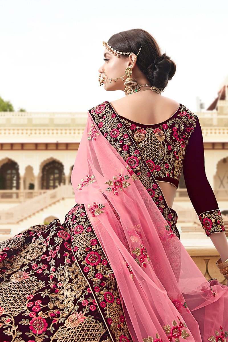 Magenta Velvet Party Wear Lehenga Choli