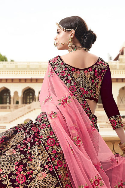 Magenta Velvet Party Wear Lehenga Choli