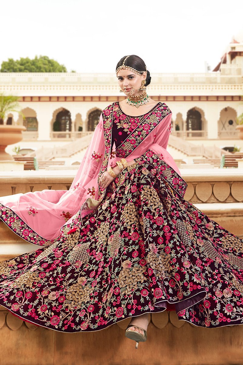 Magenta Velvet Party Wear Lehenga Choli