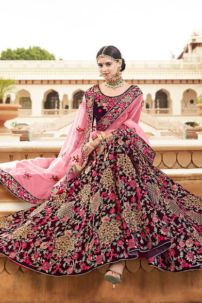 Magenta Velvet Party Wear Lehenga Choli