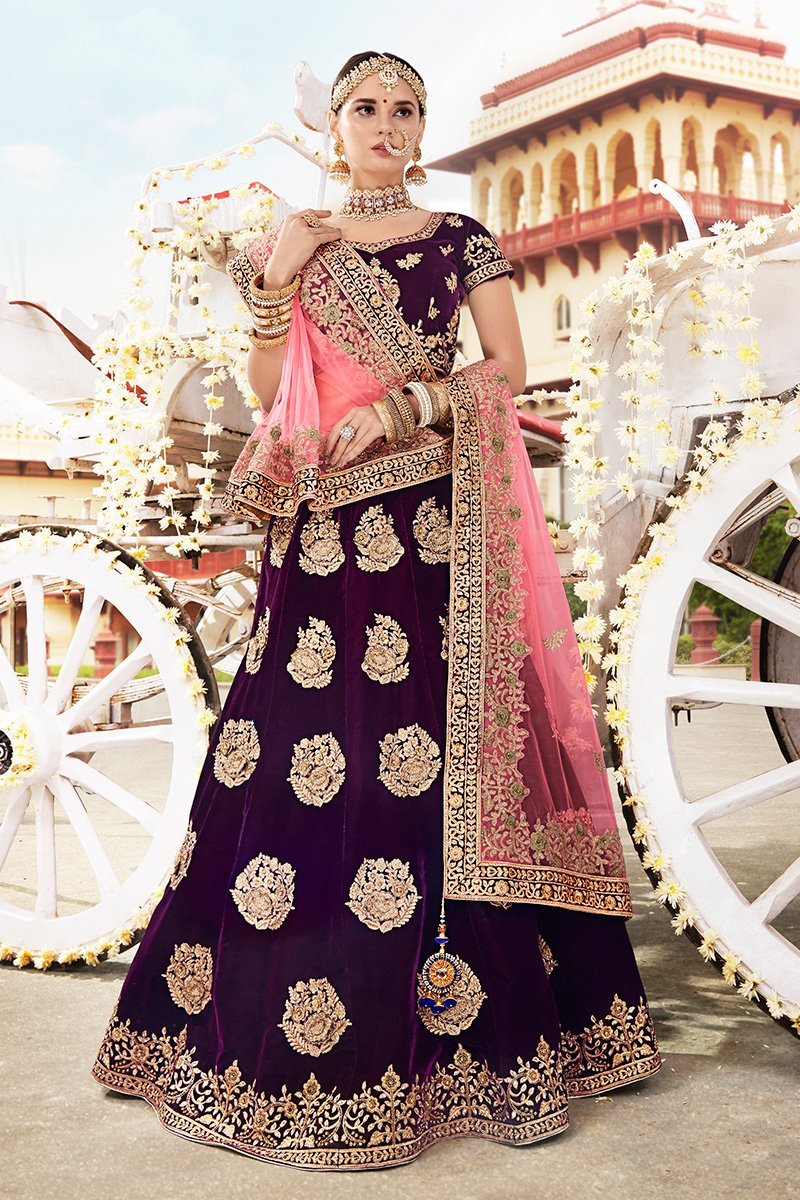 Violet Velvet Party Wear Lehenga Choli