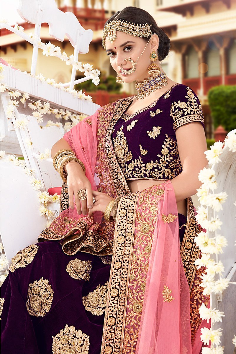 Violet Velvet Party Wear Lehenga Choli