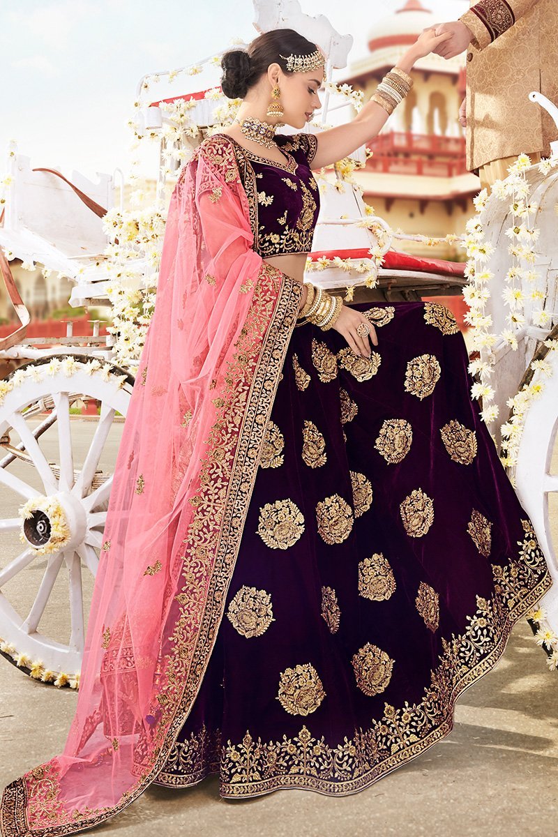 Violet Velvet Party Wear Lehenga Choli