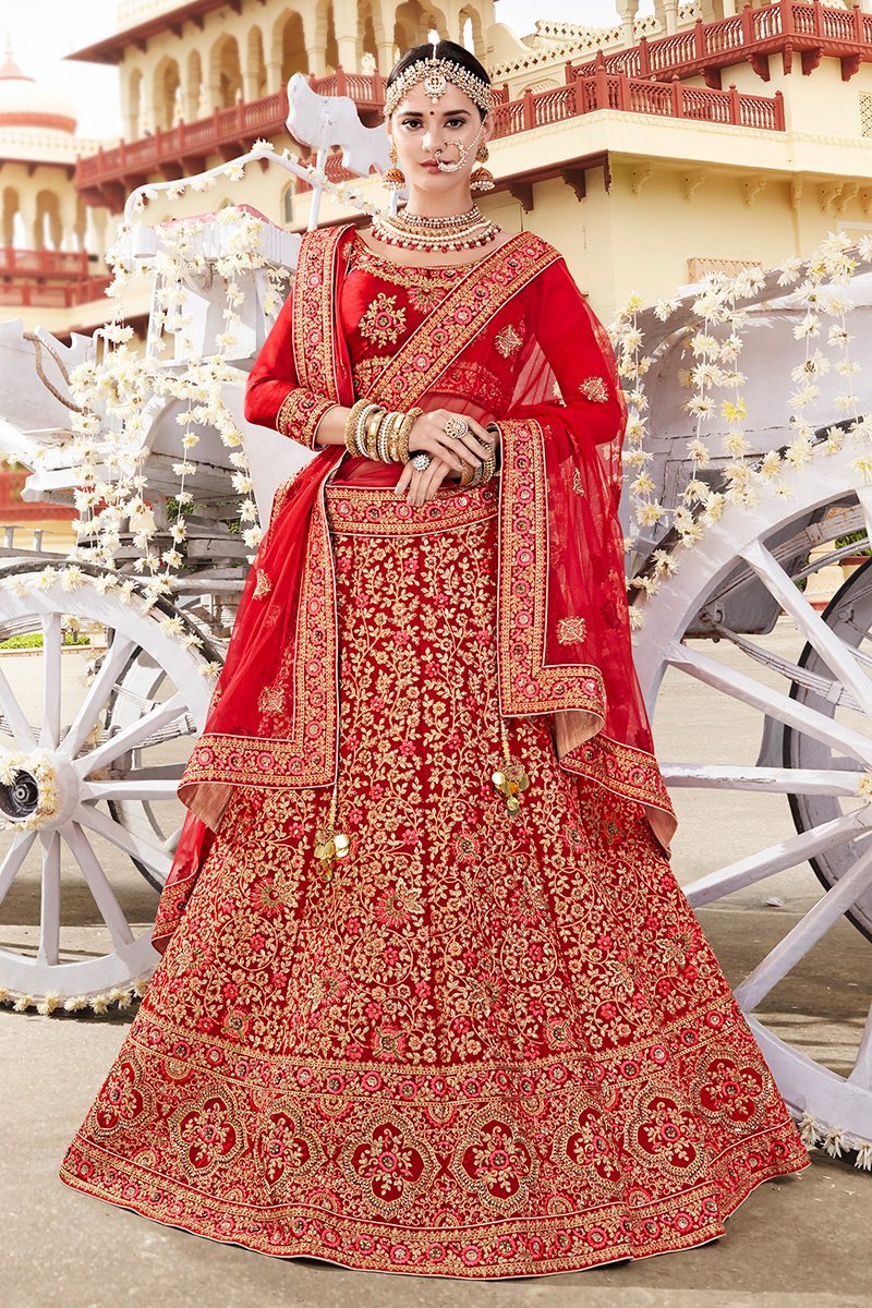 Candy Red Satin Silk Party Wear Lehenga Choli