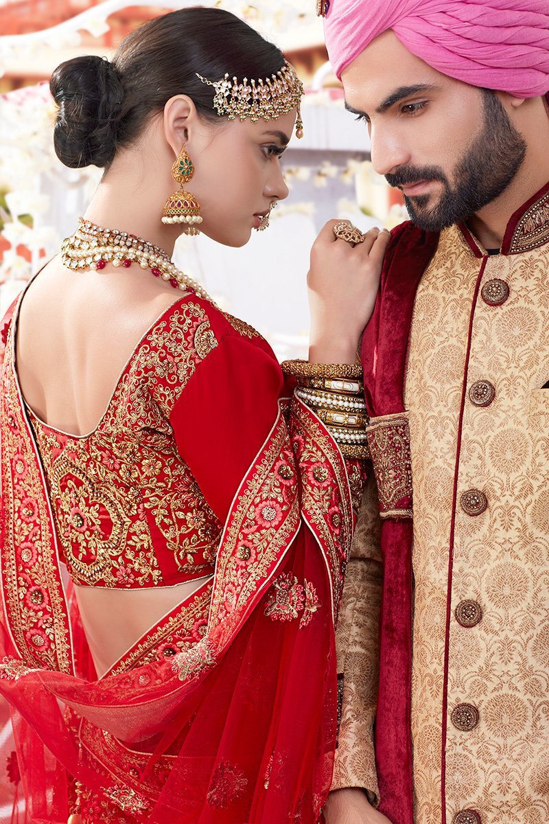 Candy Red Satin Silk Party Wear Lehenga Choli