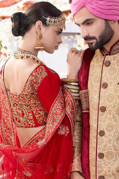 Candy Red Satin Silk Party Wear Lehenga Choli