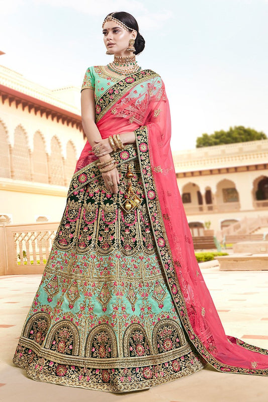 Mint Green Banarasi Tissue Party Wear Lehenga Choli